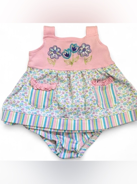 Fisher-Price Other - Vintage Fisher Price pink ruffle bubble romper pink floral girl dress set 6/9 m